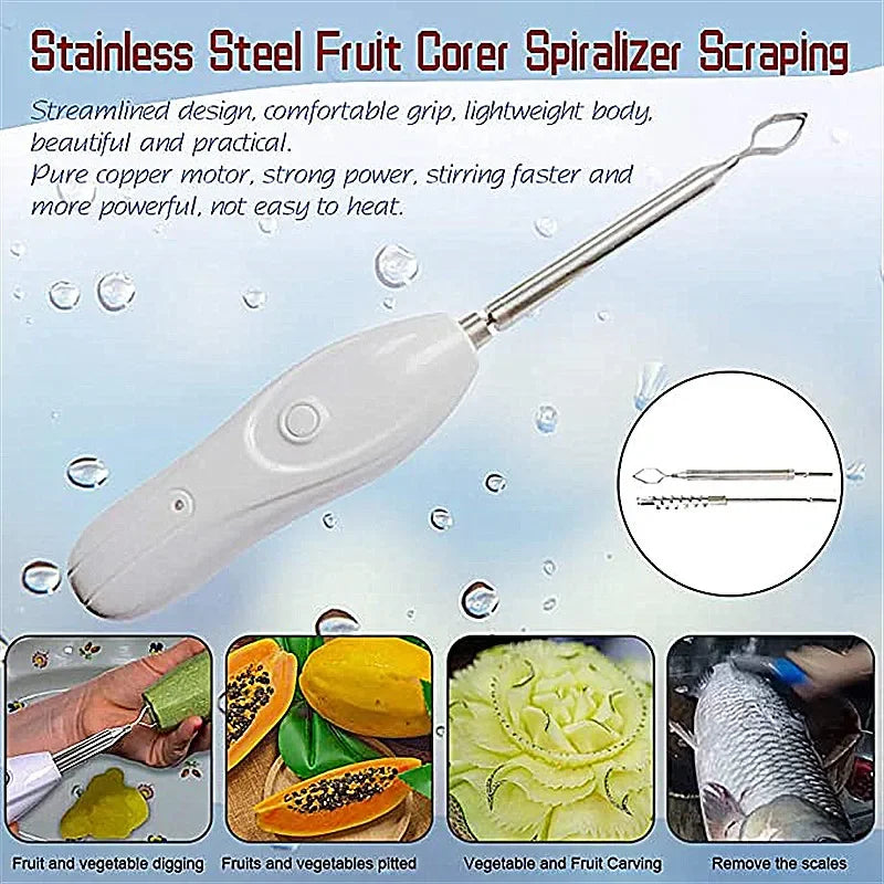 Electric Fruit Corer and Vegetable Core Digger with Rotating Cutter - Rechargeable Kitchen Tool