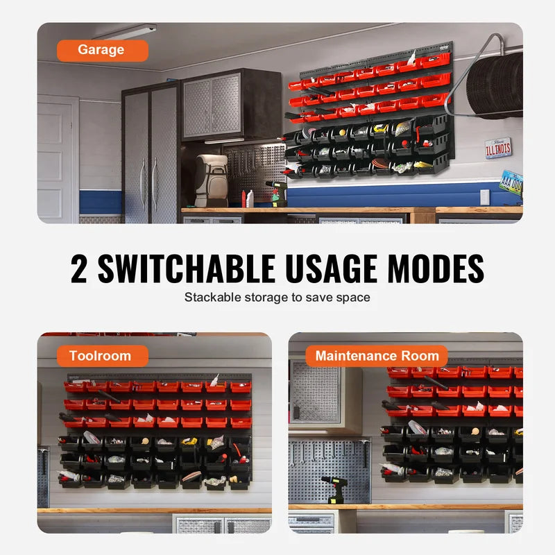 48-Pack Wall-Mounted Storage Bins for Garage and Workshop Organization