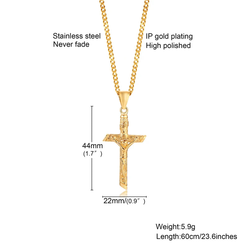 Stainless Steel Cross Necklace with Jesus Pendant for Men & Women - Faith Jewelry Gift