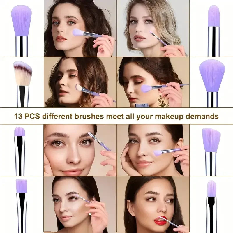 Professional 13-Piece Makeup Brush Set with Soft Fluffy Bristles for Face & Eye Makeup