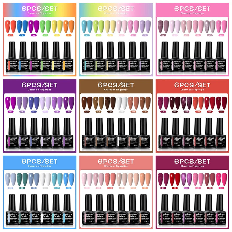 Glossy Semi-Permanent Gel Nail Polish Set - Trendy Color Block Series for Nail Art