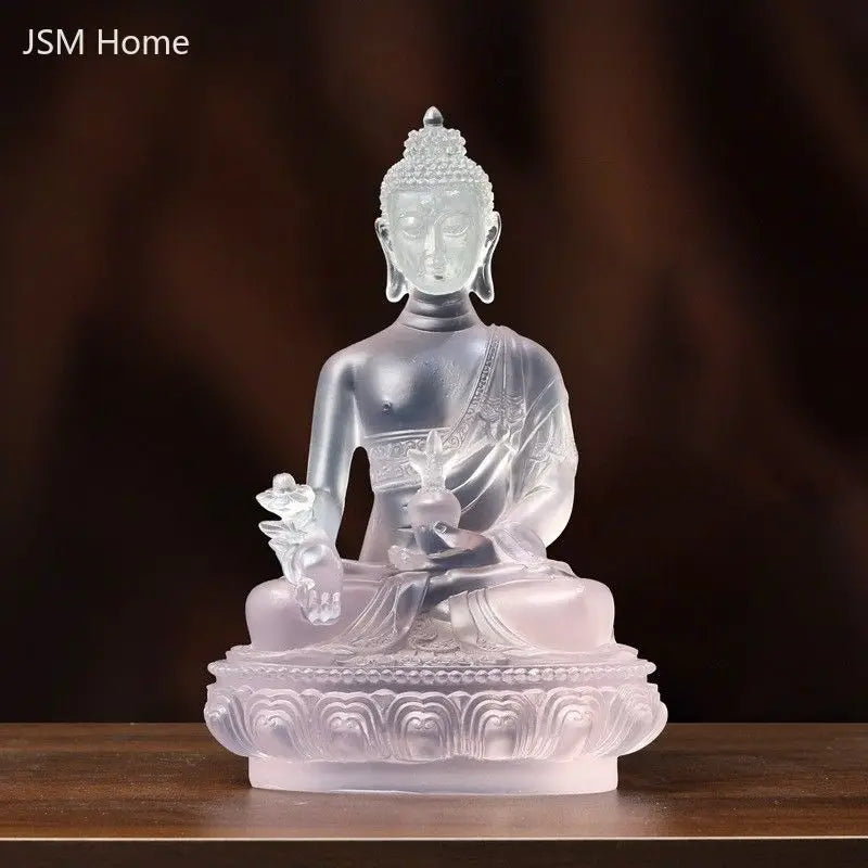Water Glaze Medicine Buddha Statue Ornament for Home Office Decor - Resin Sculpture