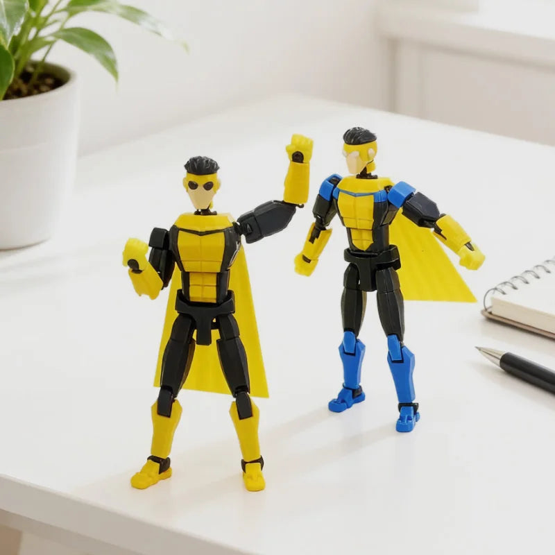 Multi-Jointed Invincible Boy Action Figure 13cm Collectible Model Toy - Light Blue Stripe