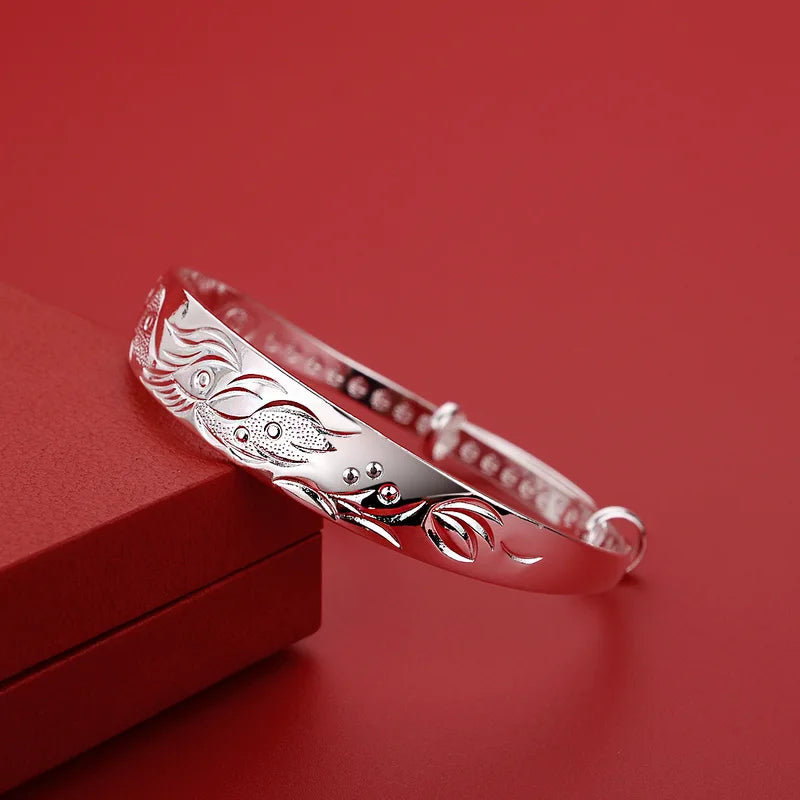 Sterling Silver Phoenix Bracelet for Women - Adjustable Wedding Jewelry
