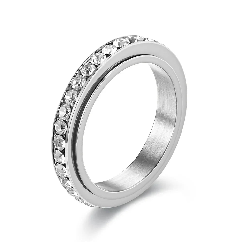 Stainless Steel Spinner Finger Rings for Women & Men - Adjustable Wedding & Anniversary Jewelry