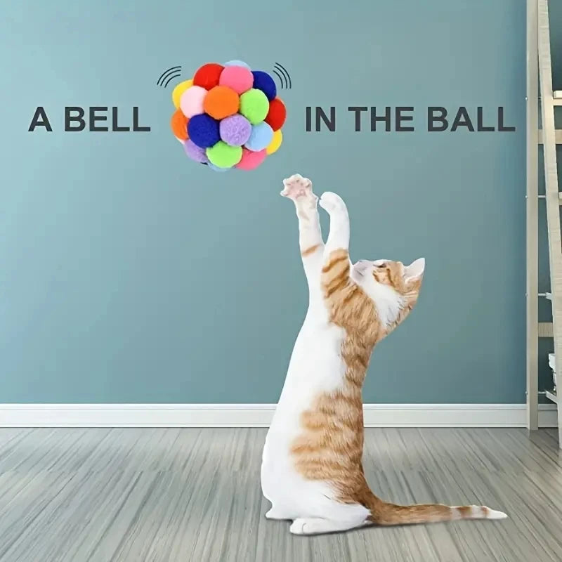 Colorful Plush Ball Cat Toy Set - Self-Playing Woolen and Bell Balls for Cats