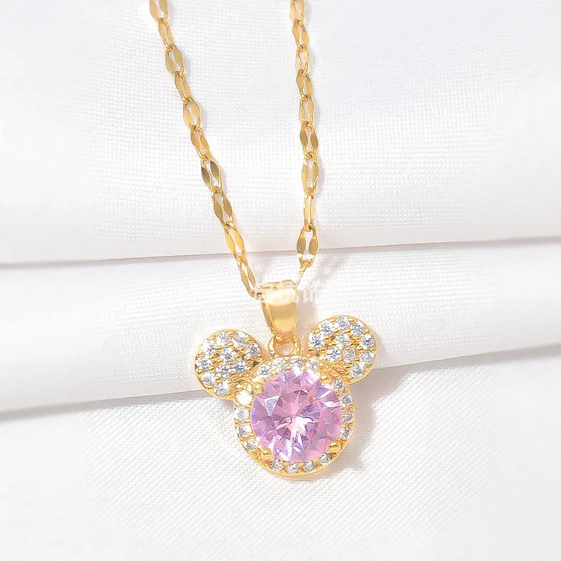 Cartoon Mouse Head Necklaces for Women Girls - Zircon Crystal Jewelry Gift