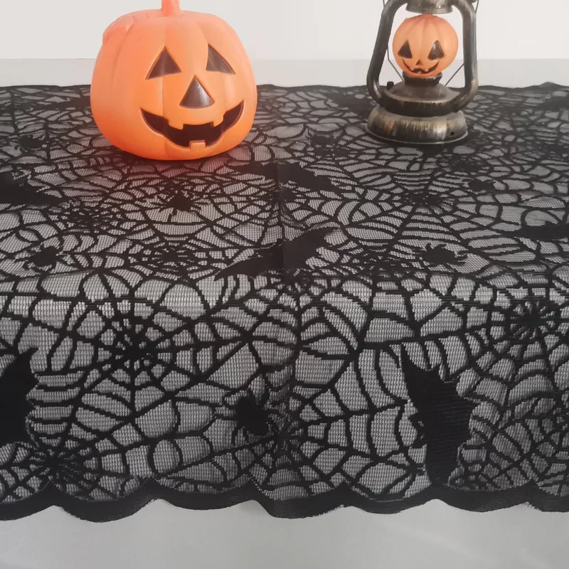 Halloween Lace Tablecloth Bat Skull Pattern Rectangular Decoration