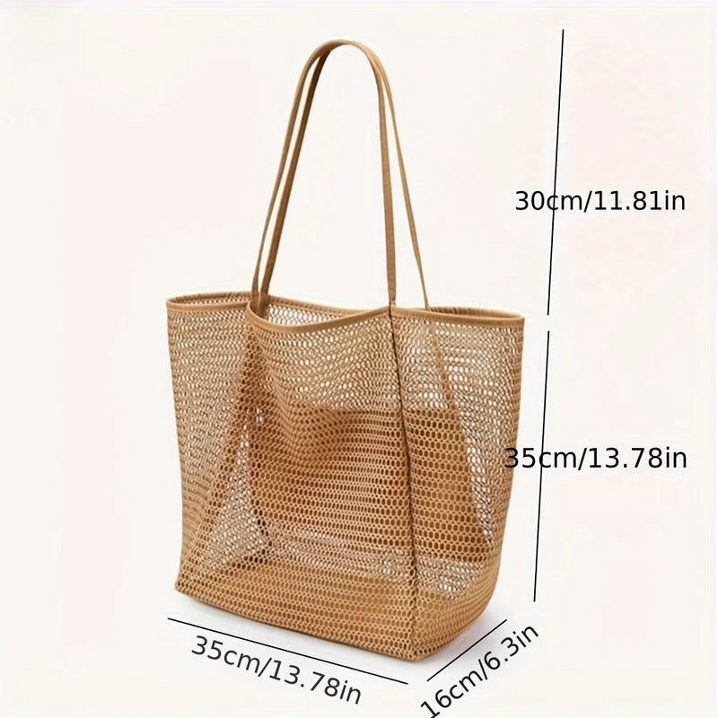 Women's Large Capacity Beach Tote Bag - Durable Polyester, Open Top, Travel & Shopping