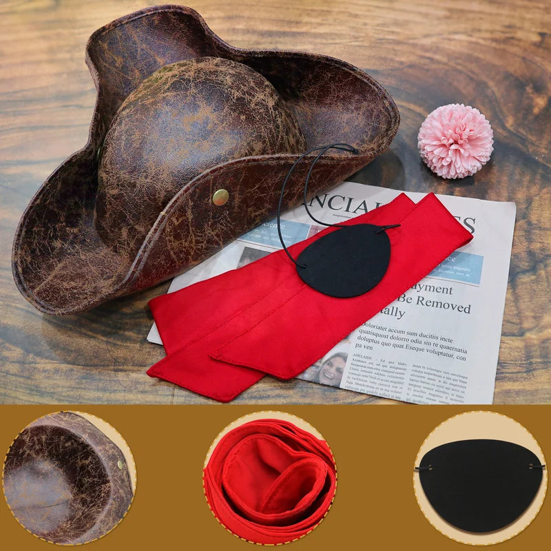 Unisex Faux Leather Pirate Hat with Vintage Button for Costume & Party