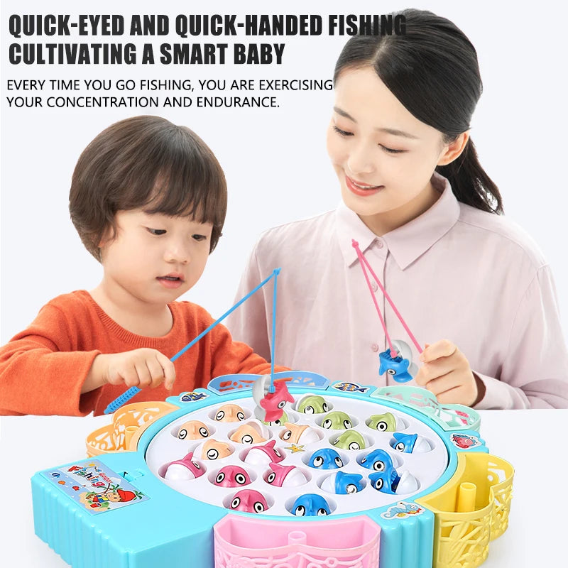 Magnetic Rotating Fishing Game Plate Toy for Kids with Music - Develop Hand-Eye Coordination