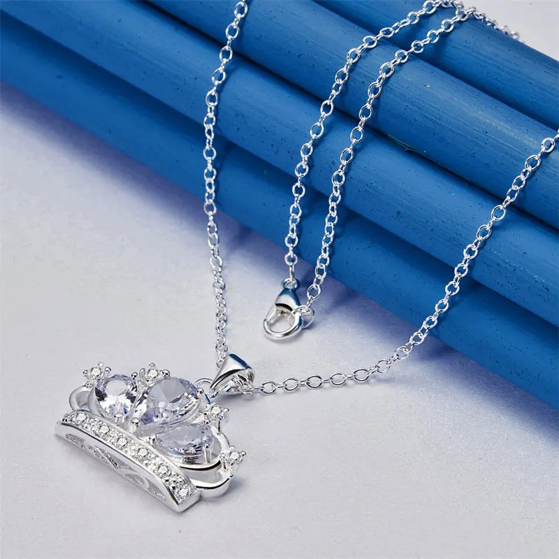Sterling Silver Crown Pendant Necklace 16-30 Inch Women's Jewelry