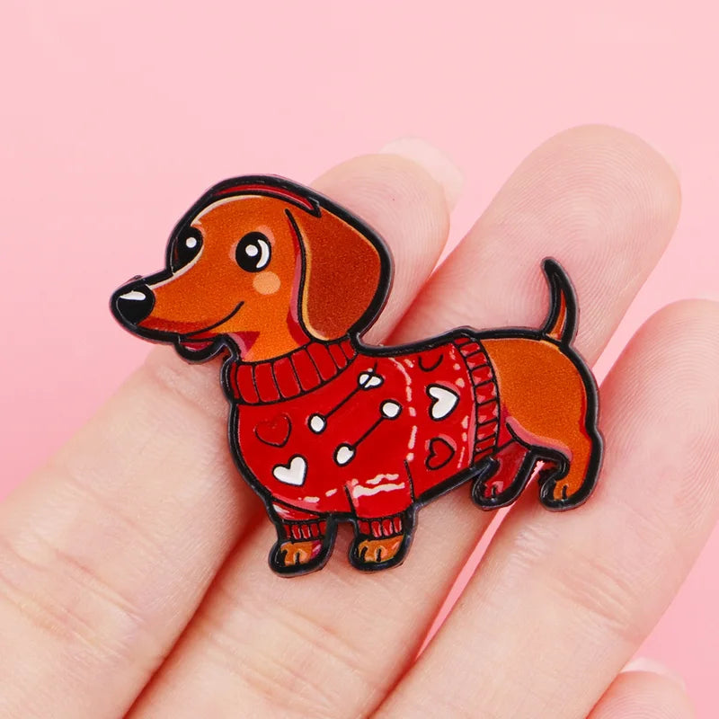 Cute Dog Sweater Sausage Dog Enamel Pins for Clothing & Backpacks - Animal Brooches