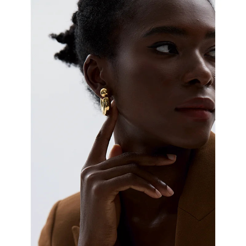 Unisex C-Shaped Round Chunky Earrings - Waterproof Metal Jewelry for Women