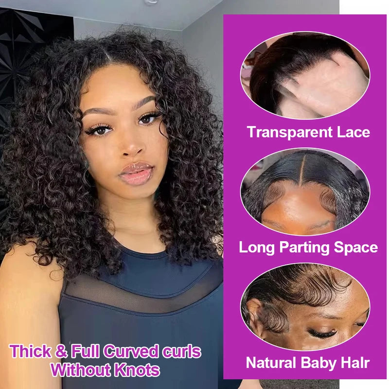Deep Water Wave Human Hair Wigs with HD Lace Frontal 14-16 Inch for Women