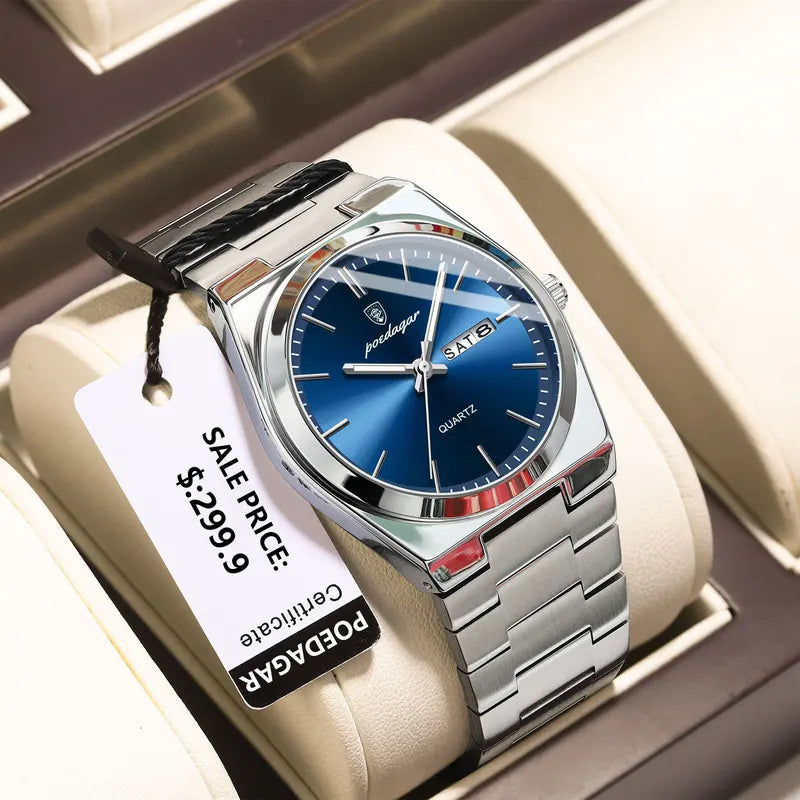 Luxury Waterproof Men's Watch with Luminous Dial and Date Function