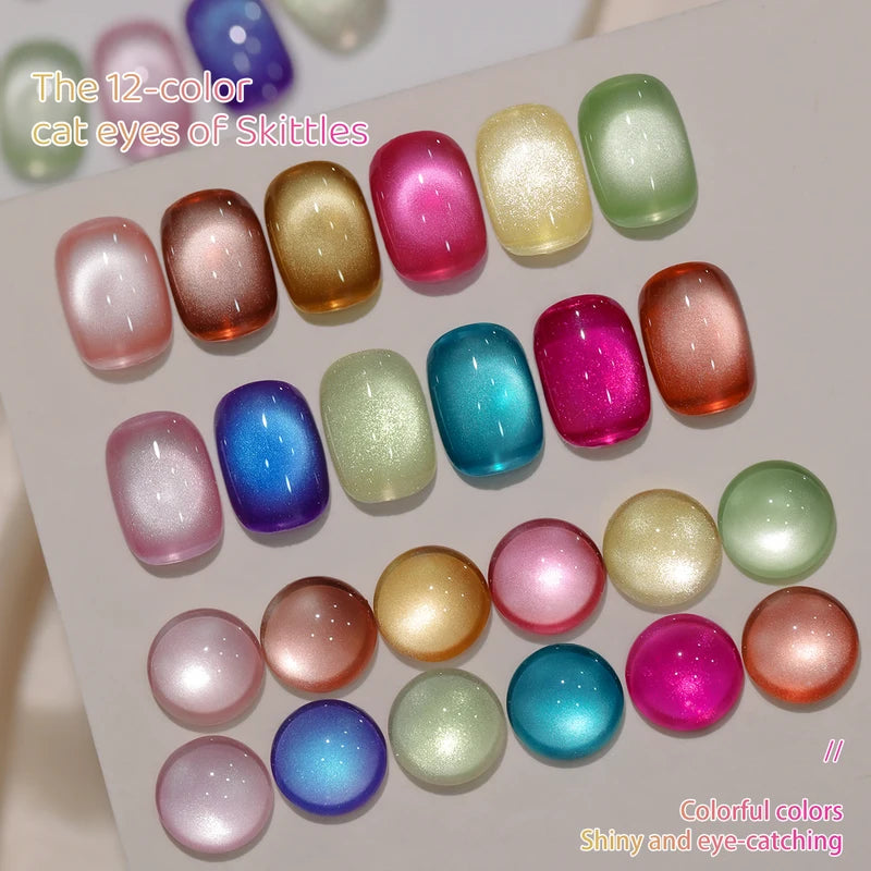 Rainbow Cat Eye Gel Nail Polish Set 12 Colors 15ml Semi-Permanent UV LED Nails