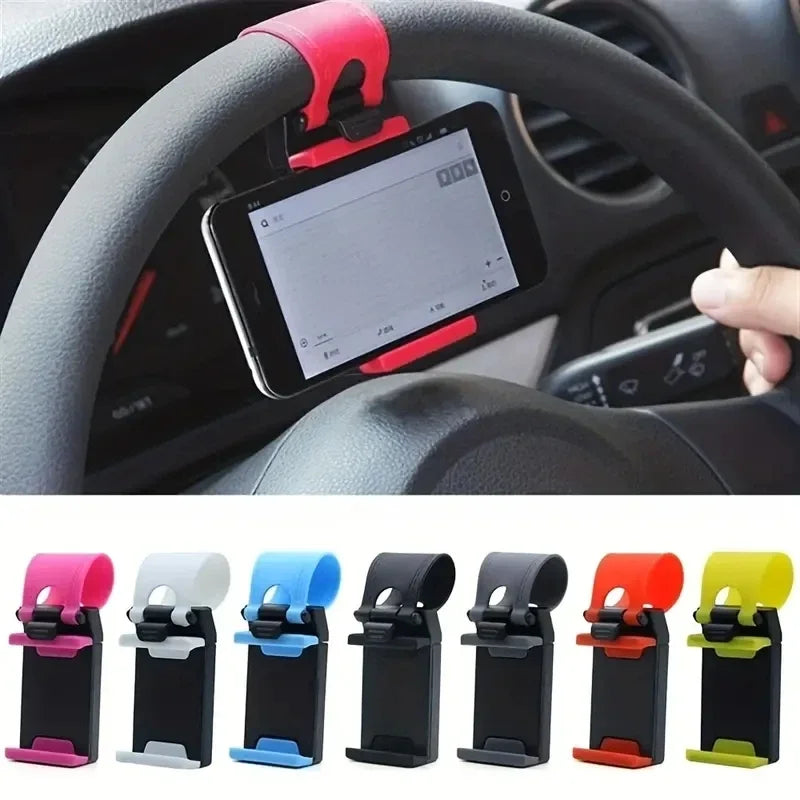 Universal Car Phone Holder for Steering Wheel - Adjustable Mount for Mobile Devices