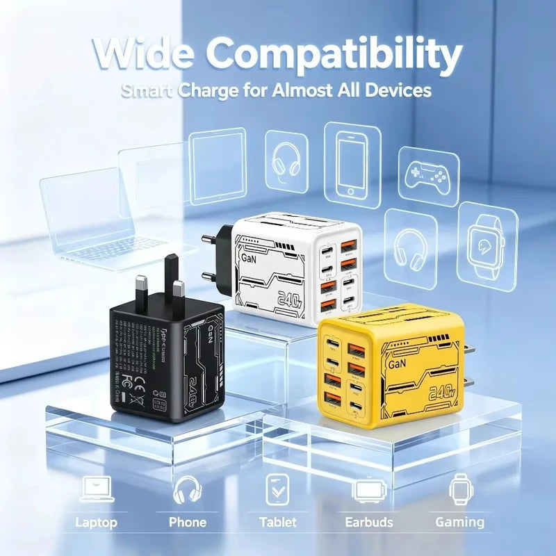 8-in-1 240W Multi-Port USB-C Power Charger Station with Fast PD Charging