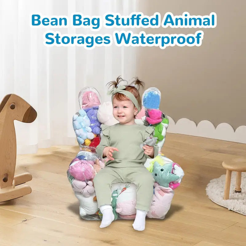 Large Waterproof Stuffed Animal Storage Bean Bag Cover Organizer for Kids' Rooms