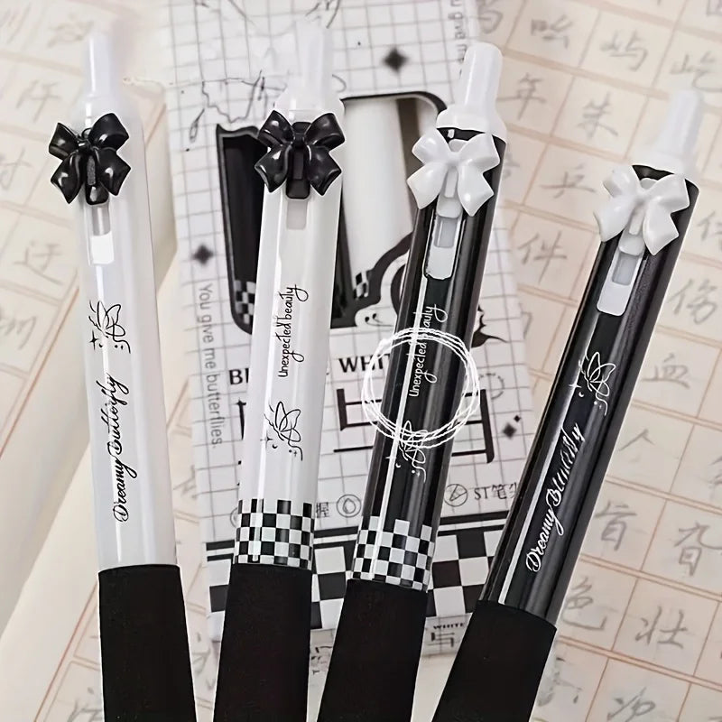 High Beauty Butterfly Pressing Pen - 0.5mm Fine Black Ink, 3D Bow Design, Soft Sponge Handle