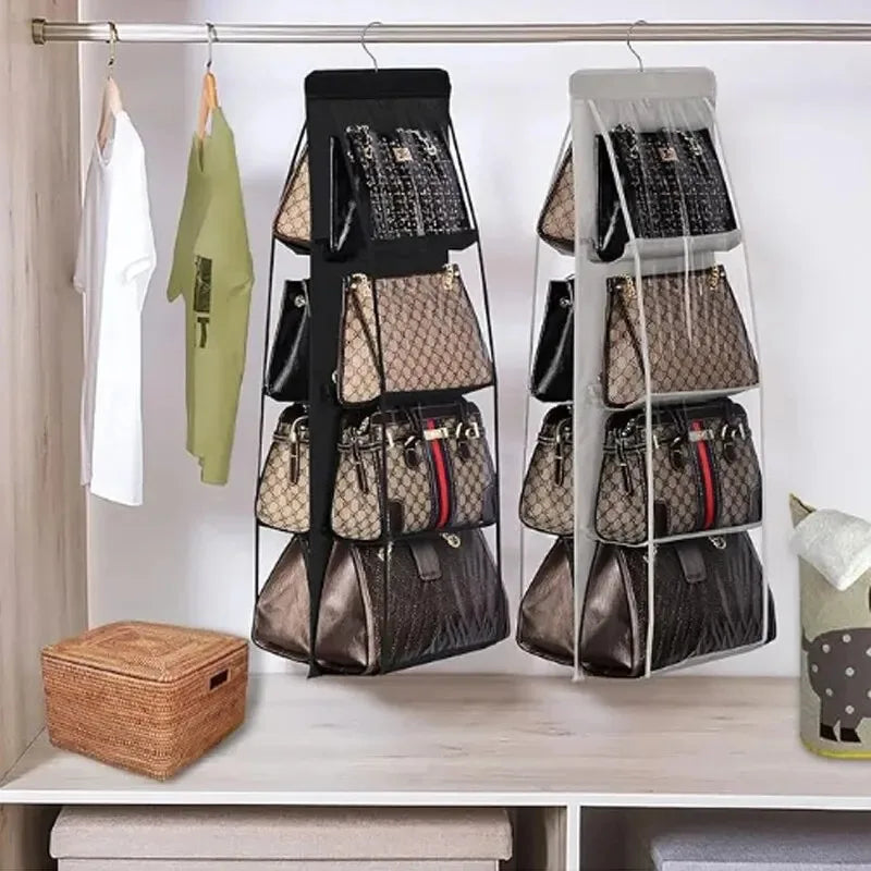 Hanging Bag Organizer with 8 Compartments - Space-Saving Wardrobe Storage Rack