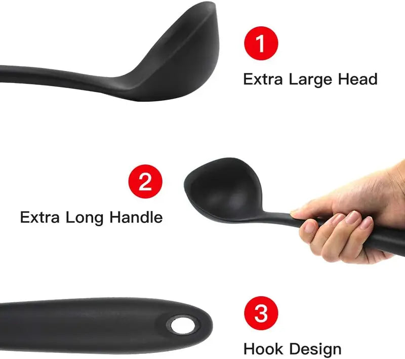 Large Silicone Soup Ladle with Long Handle Nonstick Heat Resistant Kitchen Utensil