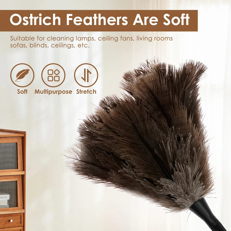 Extendable Ostrich Feather Duster for Ceiling Fans & Furniture Cleaning - Reusable Anti-Static Dusting Tool