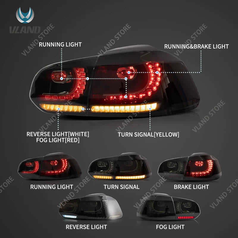 Golf MK6 Hatchback LED Tail Lights with Sequential Turn Signal Set of 2