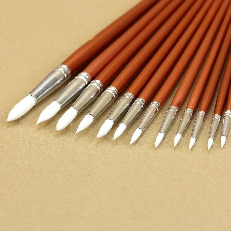 12-Piece Watercolor and Acrylic Paint Brushes Set for Artists - Fine Red Pearl Wood Handles