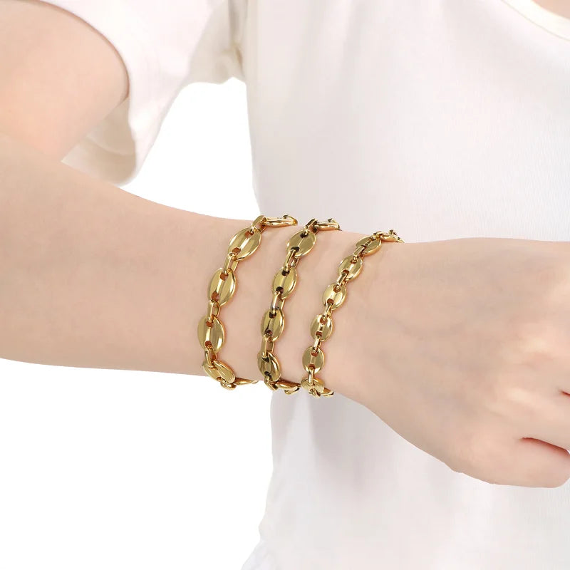 Multi-Size Gold Color Stainless Steel Chain Bracelet for Men Women Jewelry
