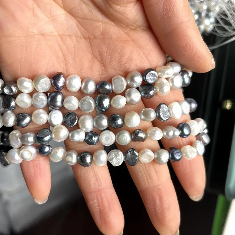 Natural Freshwater Pearl Beads 7-8mm Irregular Colored Beads for Jewelry Making - 18cm