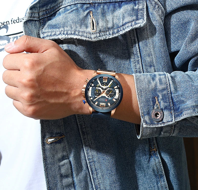 Men's Casual Sports Watch - Luxury Military Leather Chronograph, Multiple Colors