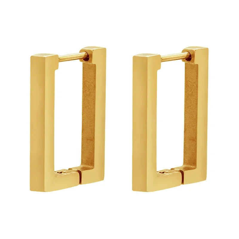 Small Hoop Earrings for Women - Geometric Triangle & Rectangle Design, Stainless Steel, Gold Color