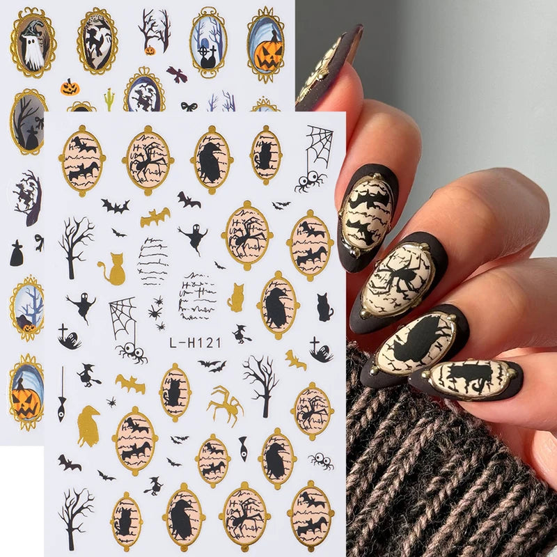 Halloween Ghost Pumpkin Devil Nail Stickers - Self-Adhesive 3D Nail Decals Set