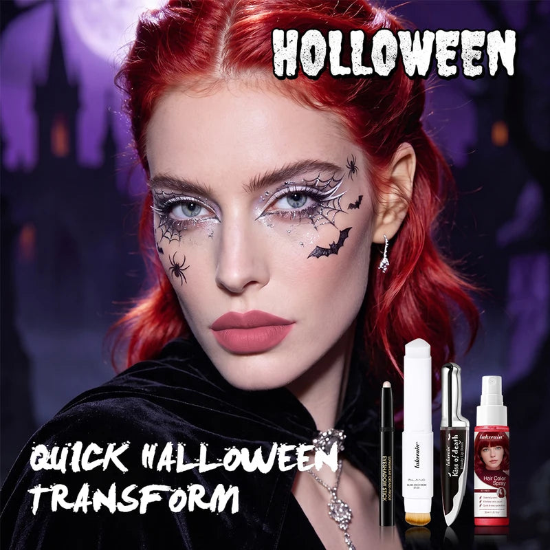 5pcs Halloween Makeup Kit with Face Paint, Lip & Eye Makeup, Hair Color Spray for Cosplay & Party