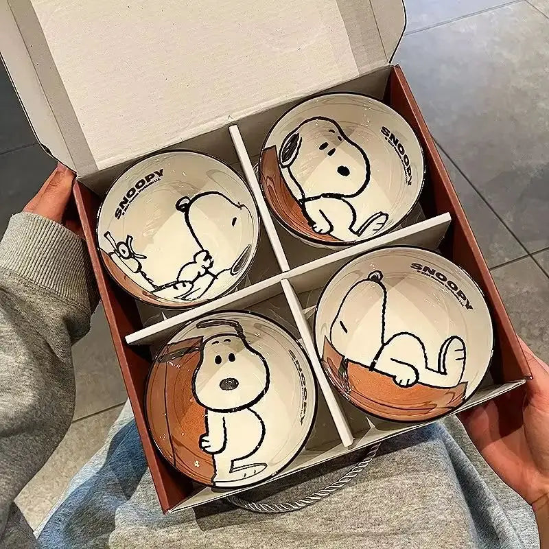 Cute Snoopy Ceramic Bowl Set - Kawaii Cartoon Household Tableware, Multiple Colors