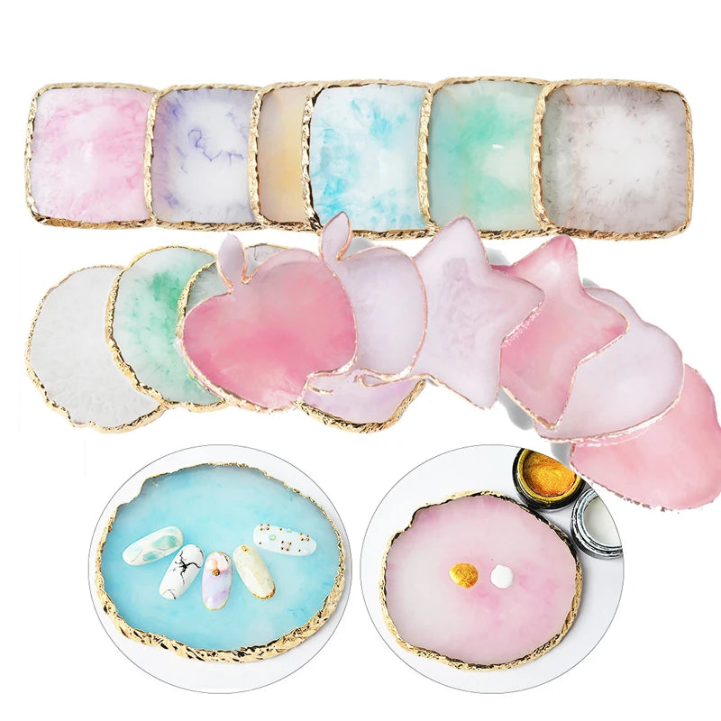 Luxury Nail Art Palette with Natural Resin Stones for DIY Manicure & Gel Polish Display