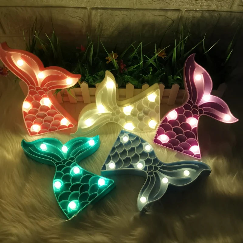 Mermaid Tail LED Night Light Indoor Lamp Kids Bedroom Decor Cute Cartoon Gift