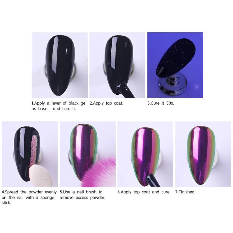 13 Colors Glitter Chameleon Nail Powder Dust for Nail Art Chrome & Metallic Effects