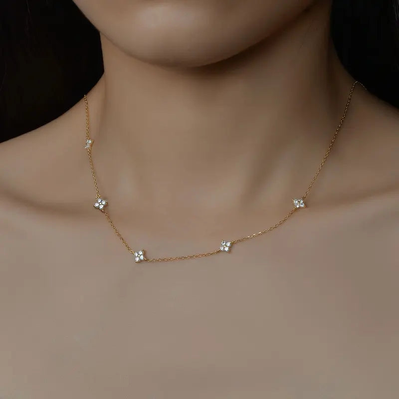 Knobspin Four-Leaf Clover Moissanite Necklace 2mm Lab Created Sterling Silver Jewelry