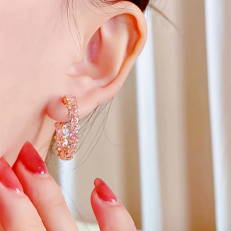 Princess Cubic Zirconia Hoop Earrings for Women Jewelry Gift