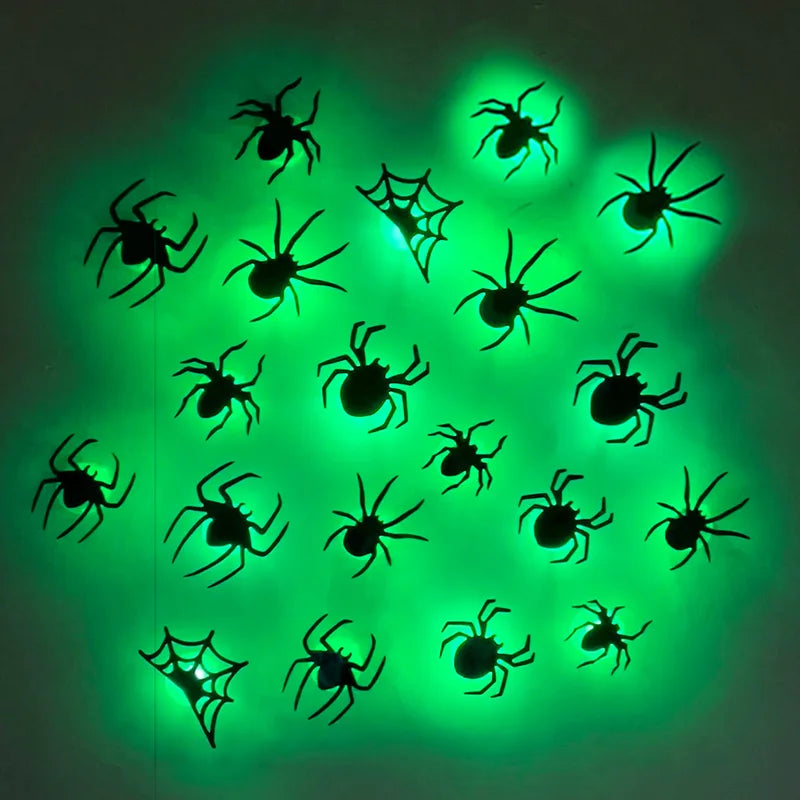 Halloween Bat and Spider Night Light Wall Sticker Set - Purple & Green 3D Decor