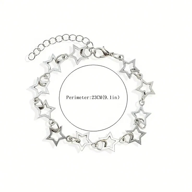 Y2K Star Charm Bracelet for Women Vintage Silver Pentagram Chain Jewelry