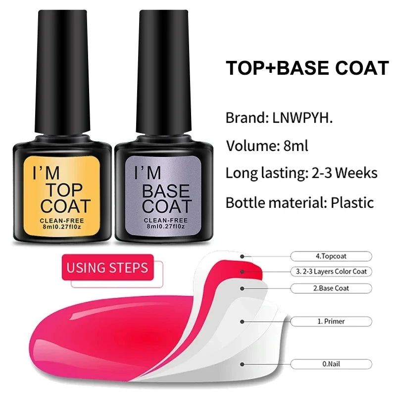 Clear Gel Nail Polish Kit - Base & Top Coat Set for Semi-Permanent Manicure