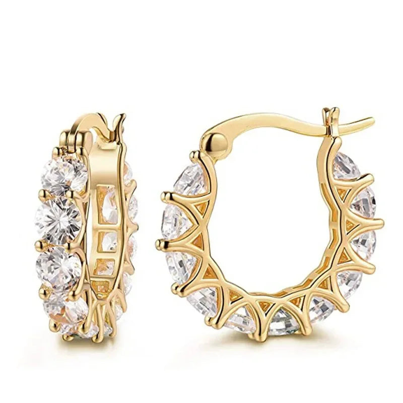 Elegant Zircon Hoop Earrings for Women Gold Silver Crystal Jewelry Gift