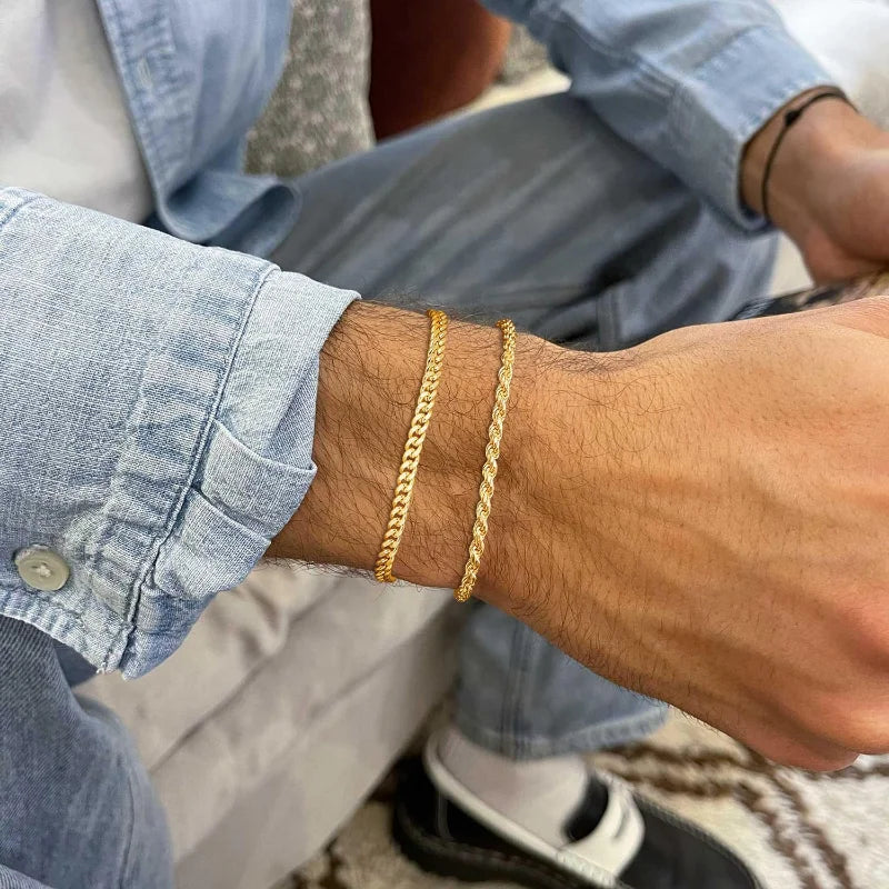 Stainless Steel Chain Bracelet Set for Men Waterproof Cuban Link Jewelry Gifts