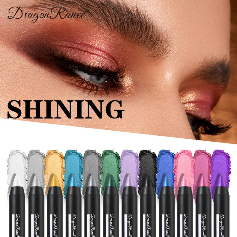 Waterproof Metallic Glitter Eyeshadow Pencil Stick - 12 Colors, Long-Lasting Highlighter Pen Makeup Tool