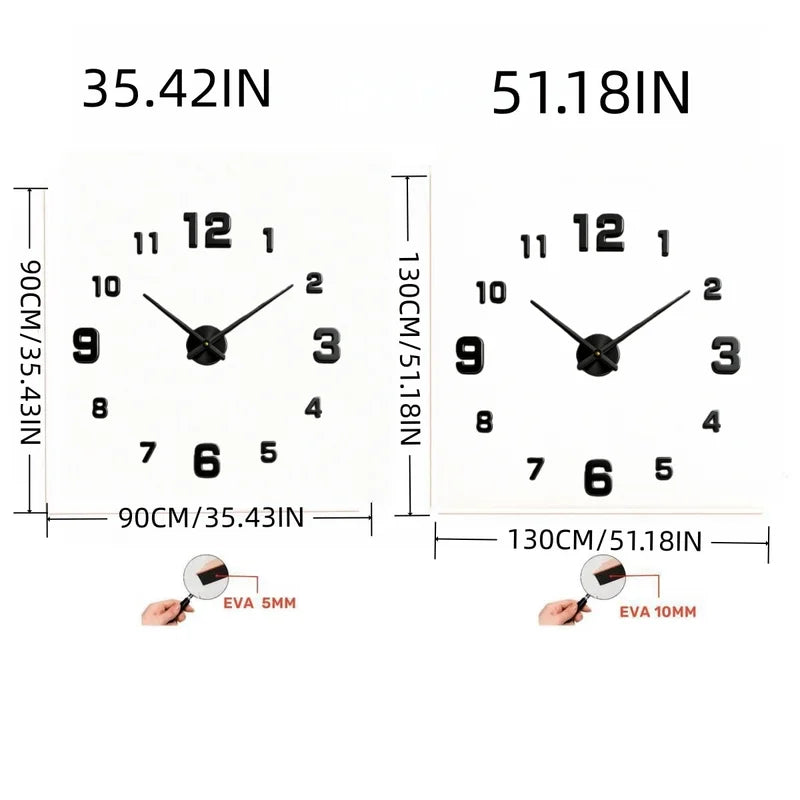 Large Modern Wall Clock - DIY Frameless Acrylic Mirror Decor for Living Room
