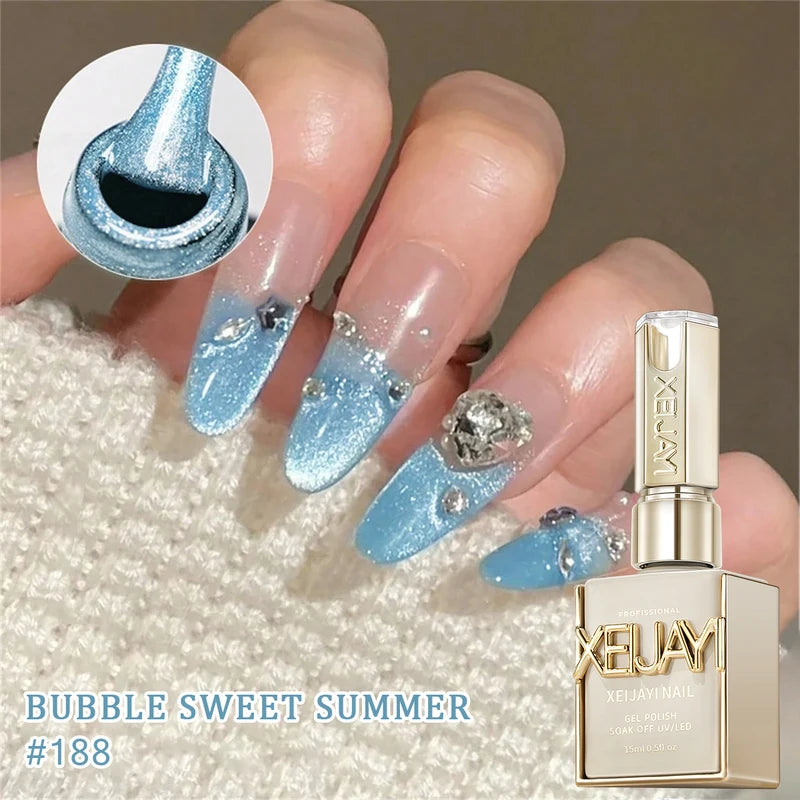 Bubble Cat Eye Nail Polish Gel - Summer Neon Blue Pink Nail Art